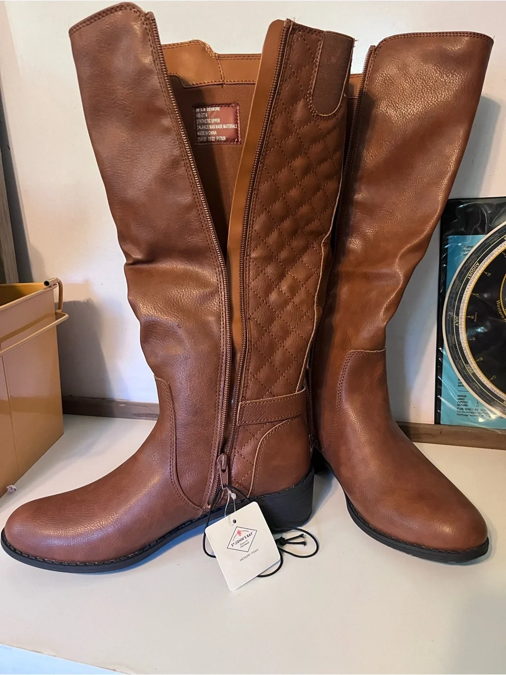 NWT St. John's Bay Quilted Chestnut Over-the-Knee Boots